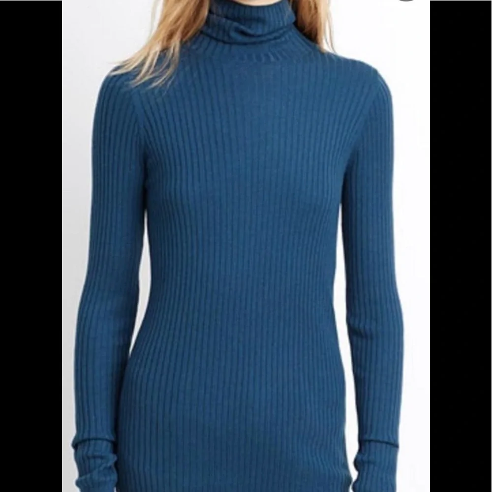 NWT Vince teal blue ribbed sweater fitted turtleneck pullover xxs xs $245